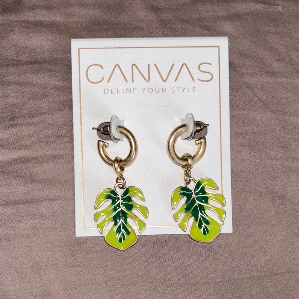Canvas Gold and Green Leaf Earrings